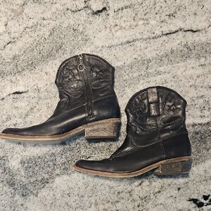 Black Leather Western Boots Cowboy Cowgirl